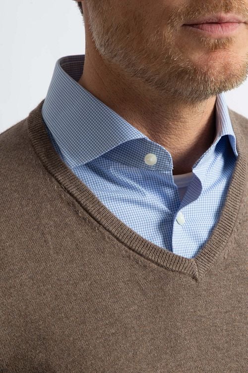 Steppin' Out Pullover Cotton Cashmere V-Neck Taupe Melange Model / Detail