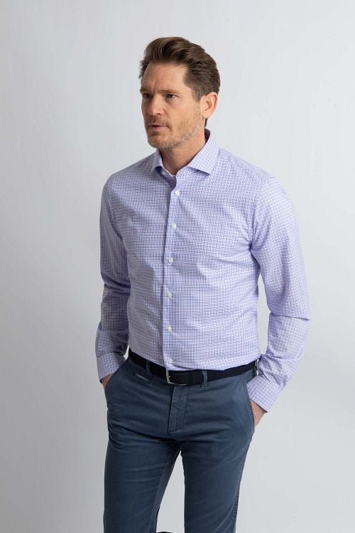 Steppin' Out Shirt Slim-Fit Checks Blue Red Model / Voorkant