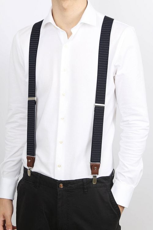 Suitable Luxe Suspenders Navy Dots Model / Voorkant