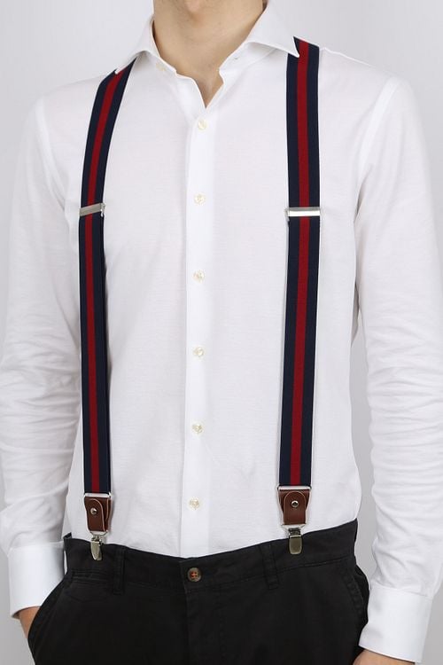 Suitable Luxe Suspenders Navy Stripe Red Model / Voorkant