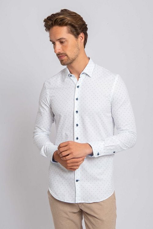 Suitable Hemd Oxford Druck Weiß Model / Voorkant