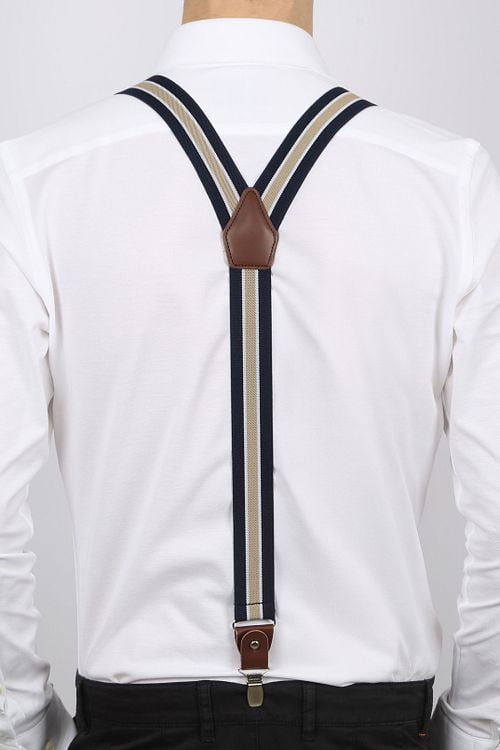 Suitable Luxe Hosenträger Navy Streifen Beige Model / Achterkant