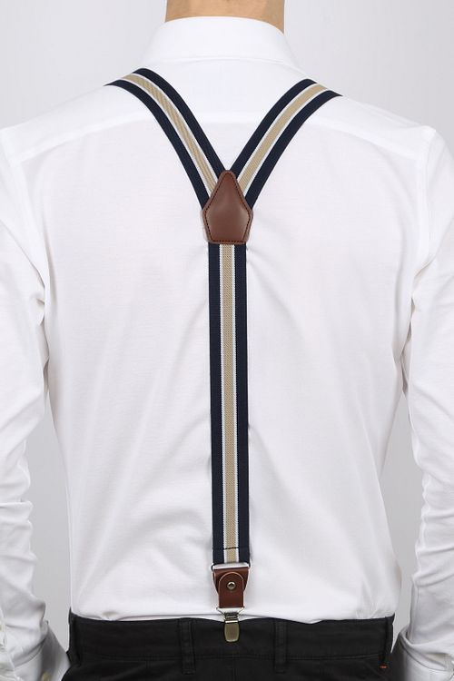 Suitable Luxe Suspenders Navy Stripe Beige Model / Achterkant