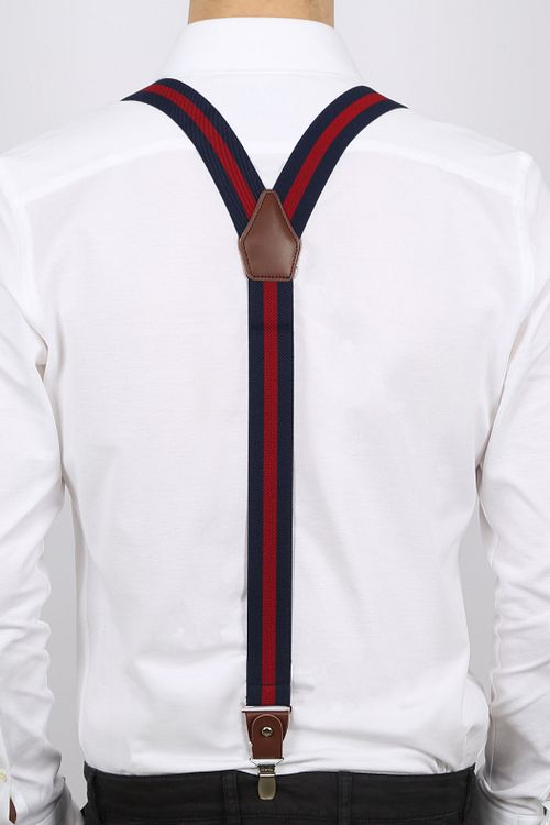 Suitable Luxe Suspenders Navy Stripe Red Model / Achterkant