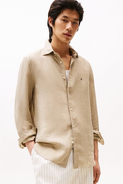 Tommy Hilfiger Hemd Leinen Sandalwood Model / Voorkant