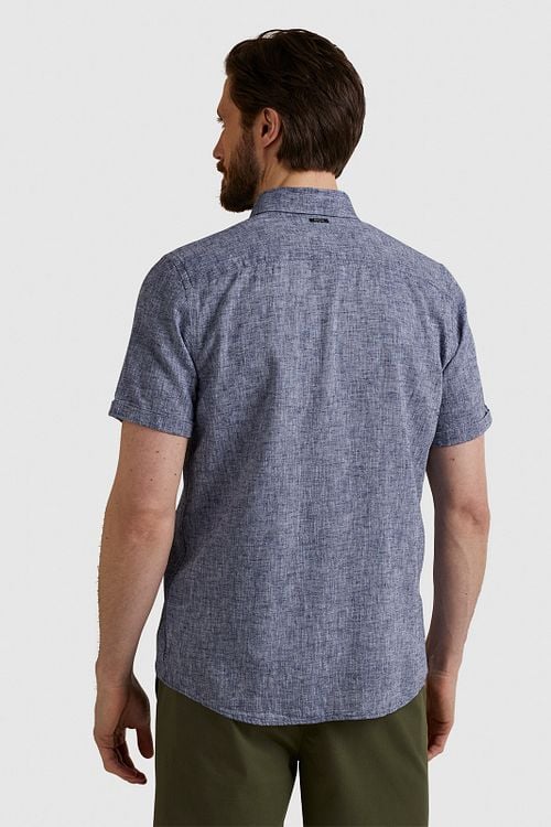 Vanguard Short Sleeve Hemd Leinen Blau Model / Achterkant