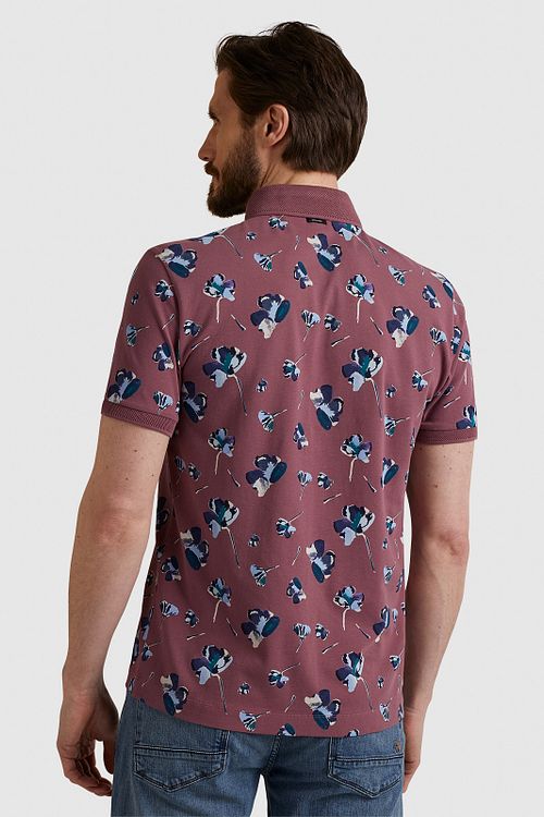 Vanguard Polo Shirt Piqué Flowers Dark Pink Model / Achterkant