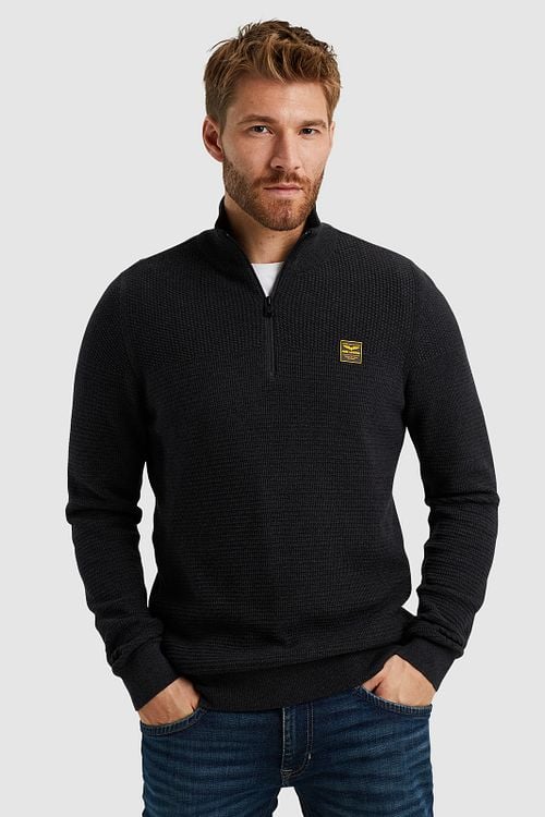 PME Legend Half Zip Trui Mouliné Zwart Model / Voorkant