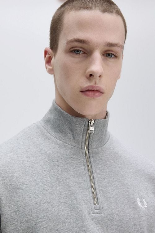 Fred Perry Half Zip Trui Melange Grijs Model / Detail
