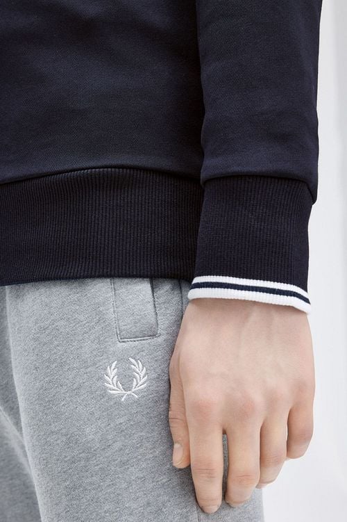 Fred Perry Half Zip Trui Navy Blauw Model / Detail