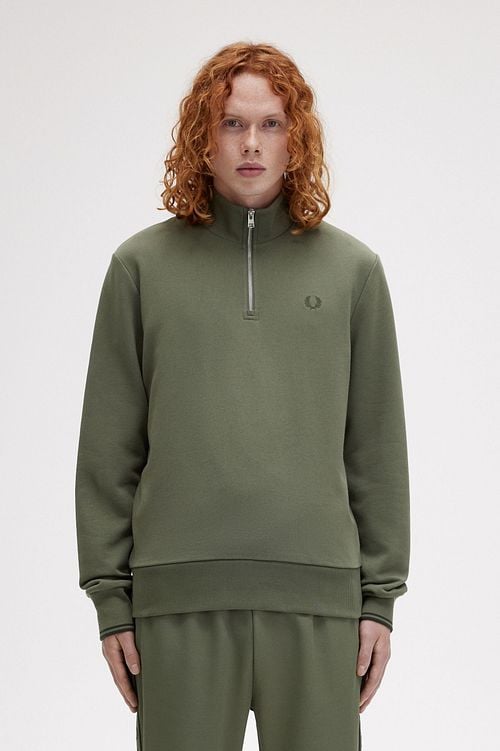 Fred Perry Half Zip Trui Olijfgroen Model / Voorkant