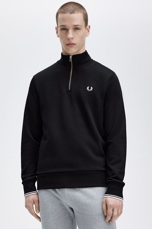 Fred Perry Half Zip Trui Zwart Model / Voorkant