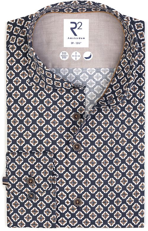 R2 Hemd Camel Flower Print Navy Product
