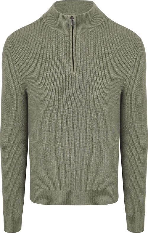Suitable Half Zip Trui Wol Blend Groen Product