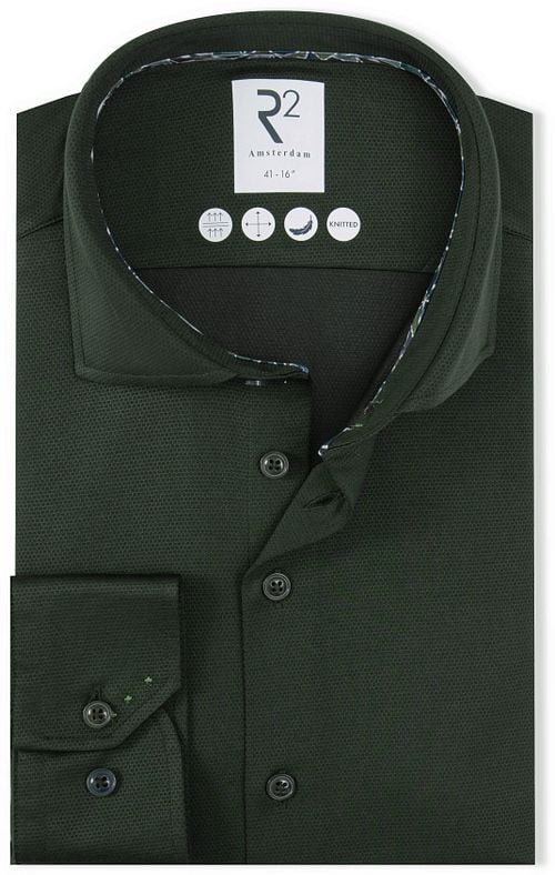R2 Hemd Dobby Travel Shirt Dunkelgrün