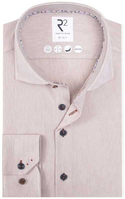 R2 Knitted Travel Shirt Herringbone Beige