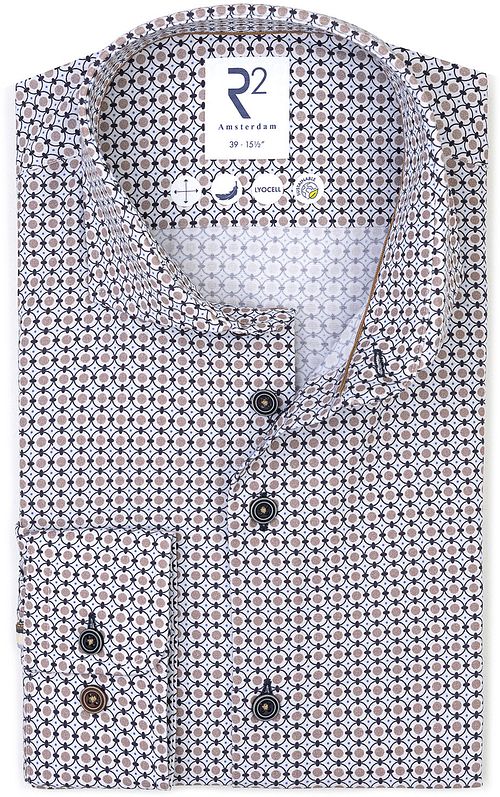 R2 Chemise Poplin Graphical Impression Beige Bleu Product