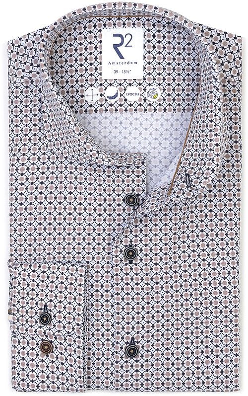 R2 Shirt Poplin Graphical Print Beige Blue Product