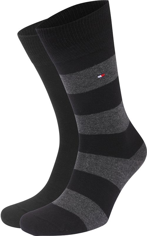 Tommy Hilfiger 2-Pack Sokken Streep Uni Zwart Product