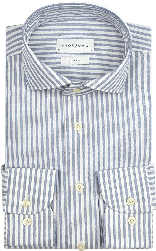 Profuomo Shirt Peached Stripes Flanel Blue