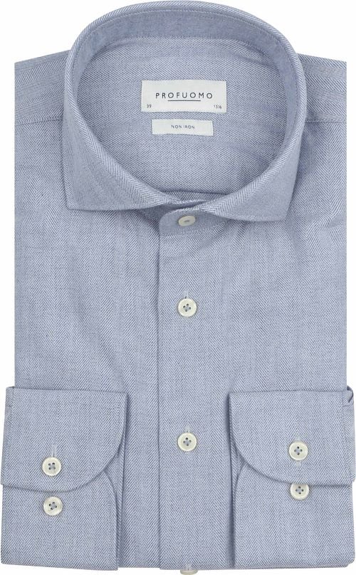 Profuomo Hemd Peached Herringbone Flanell Blau