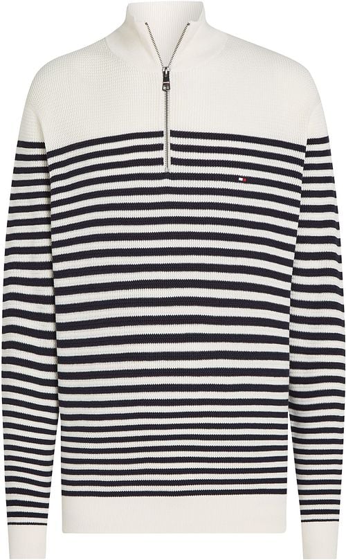 Tommy Hilfiger Racking Half-Zip Structure Streep Wit Navy Product