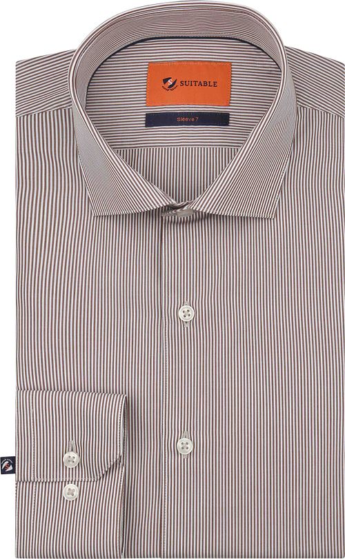 Suitable Twill Shirt Extra Long Sleeves Stripe Brown Product