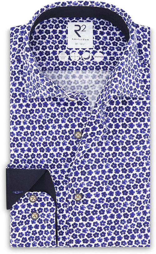 R2 Knitted Piqué Shirt Flowers Blue Extra Long Sleeves Product
