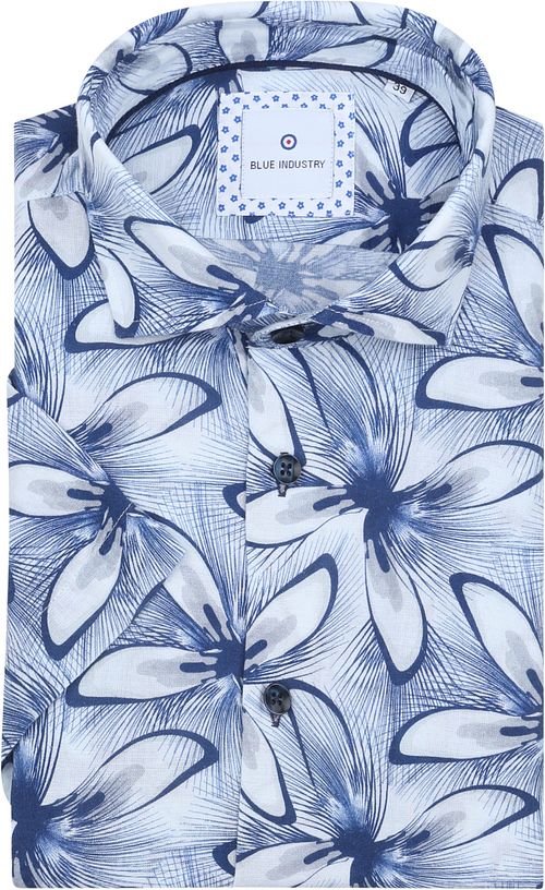 Blue Industry Short Sleeve Shirt Linen Print Blue Product