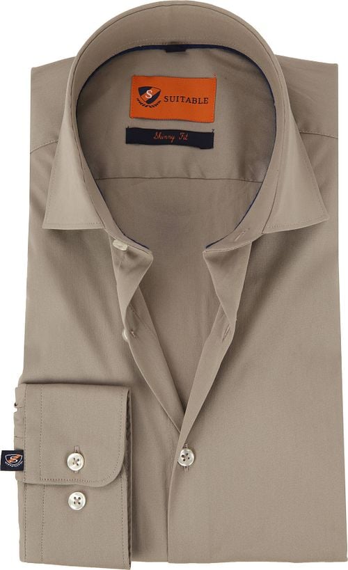 Suitable Overhemd Uni Khaki Skinny Product