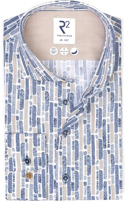 R2 Overhemd Poplin Print Blauw Product