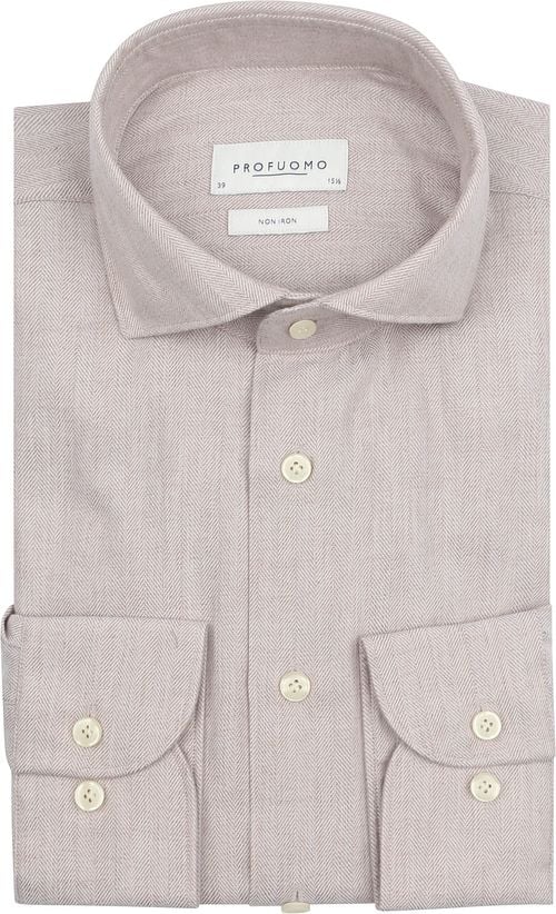 Profuomo Shirt Peached Herringbone Flanel Beige