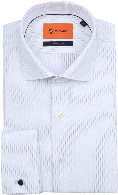 Suitable Hemd Twill Dubbel Manchet Print Wit Product