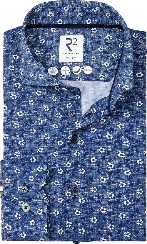 R2 Hemd Tech Knit Flowers & Paisley Blau Product