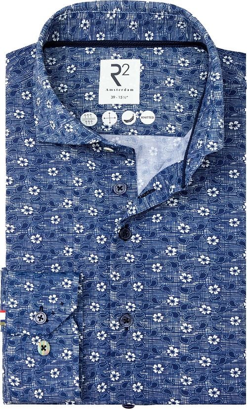 R2 Overhemd Tech Knit Flowers & Paisley Blue Product