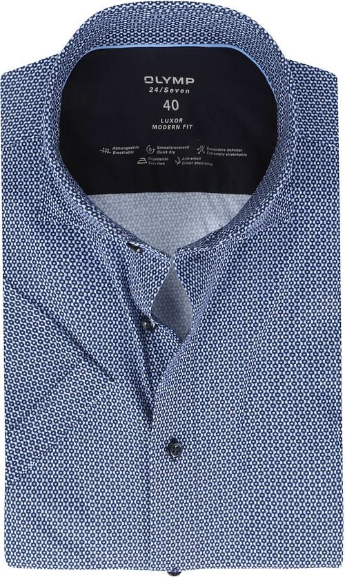 OLYMP Luxor 24/7 Hemd Print Donkerblauw Product