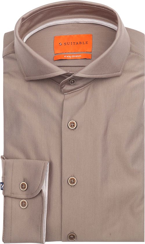 Suitable Herringbone Hemd Taupe