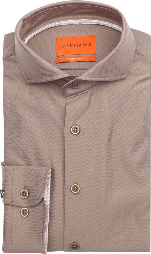 Suitable Herringbone Overhemd Taupe