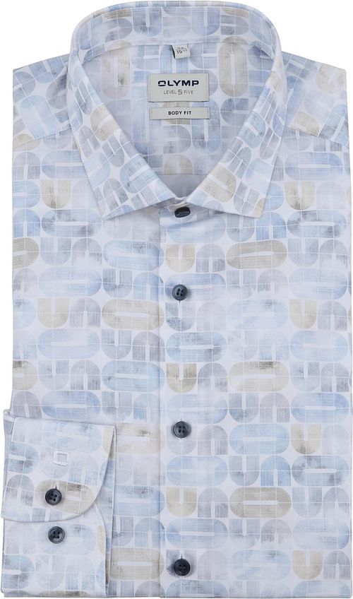 Olymp Level 5 Shirt Stretch Extra Long Sleeves Print Light Blue Product