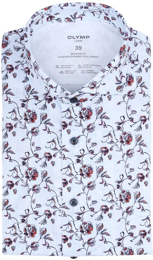 Olymp Luxor Overhemd Print Bloemen Lichtblauw Product