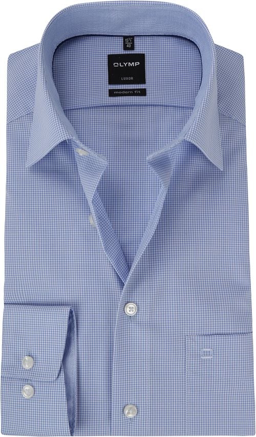 OLYMP Luxor Blauw Ruit Overhemd Product