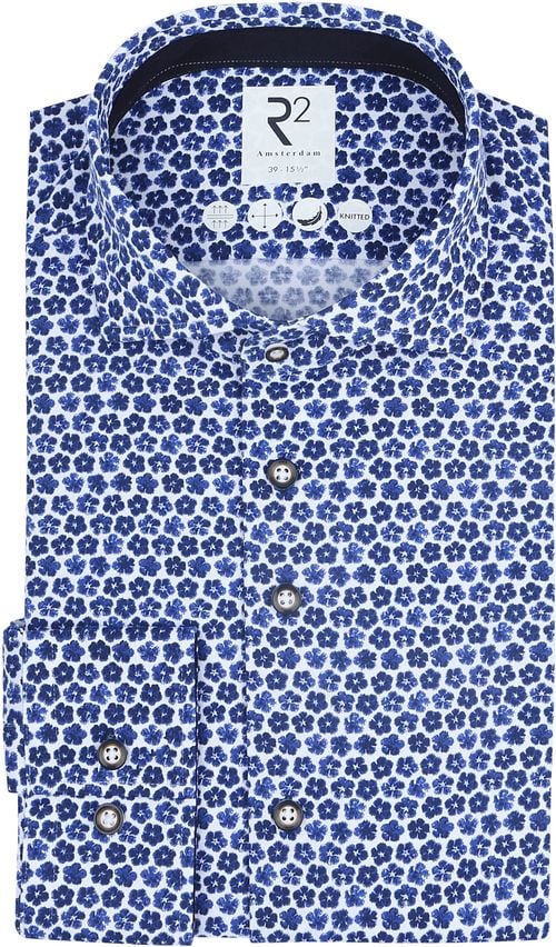 R2 Knitted Piqué Hemd Bloemen Blauw Product