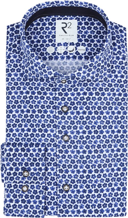 R2 Knitted Piqué Shirt Flowers Blue Product
