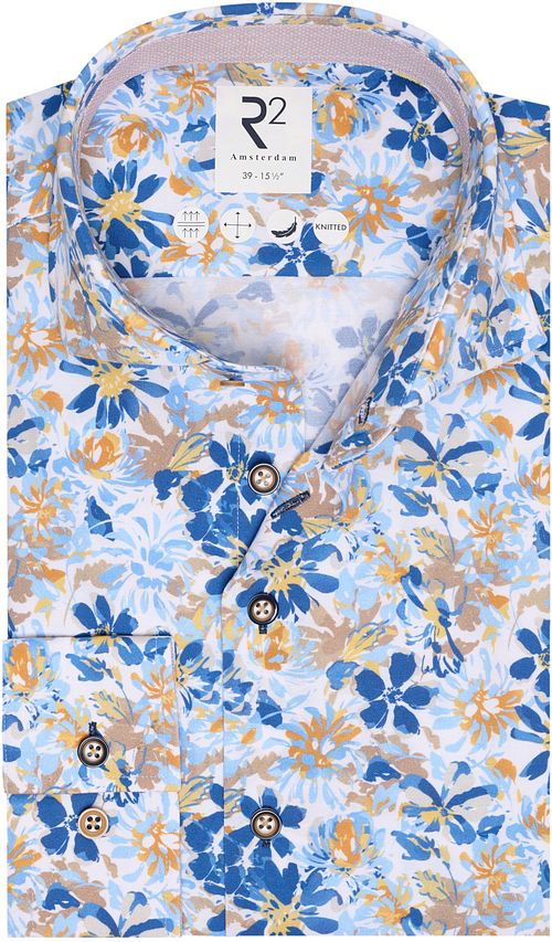 R2 Shirt Knitted Floral Print Blue Extra Long Sleeves Product