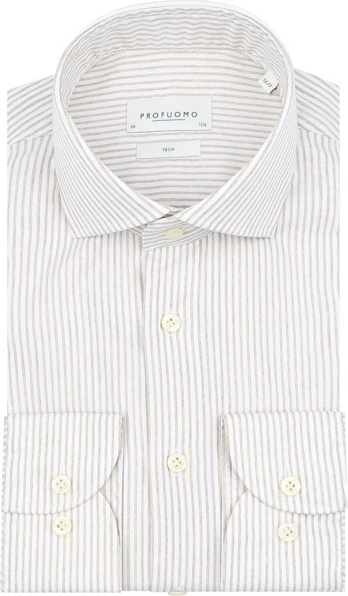 Profuomo Shirt Extra Lange Mouwen Travel Streep Beige Product