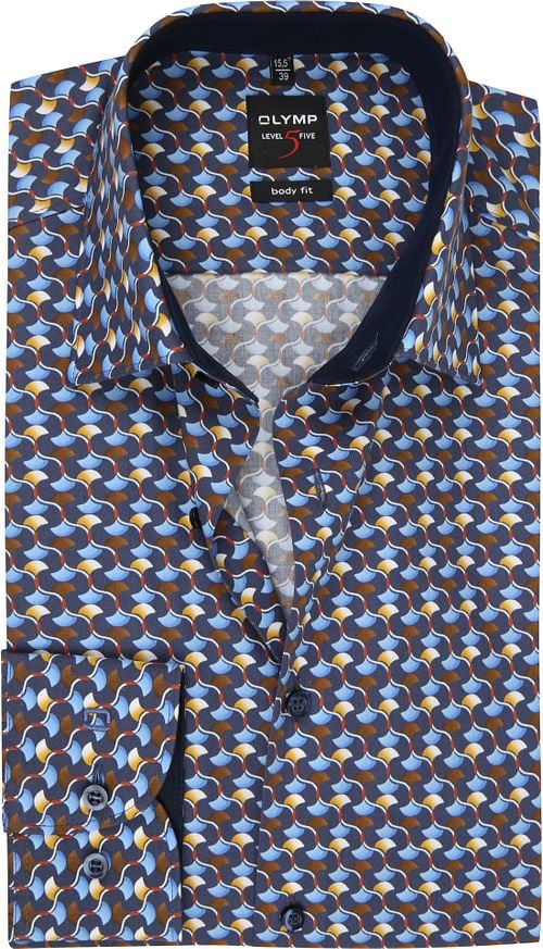 OLYMP Lvl 5 Overhemd Dessin Blauw Product