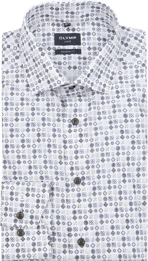 Olymp Luxor Overhemd Print Wit Beige Product