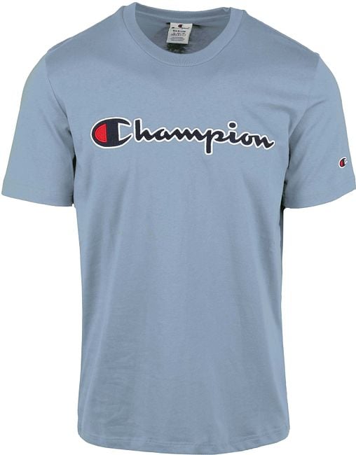 navy blue and white champion shirt