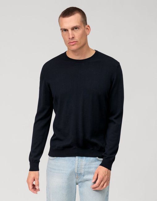 Dunkelblau Pullover 015011-18 O-Hals kaufen Olymp Wolle | online Suitable