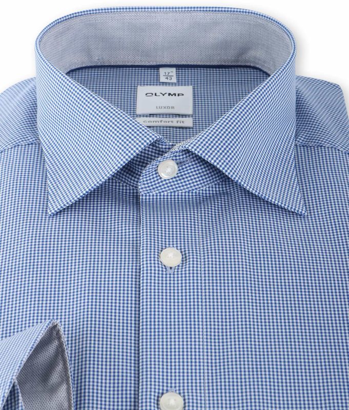 Olymp Luxor Shirt Blue Check Comfort Fit